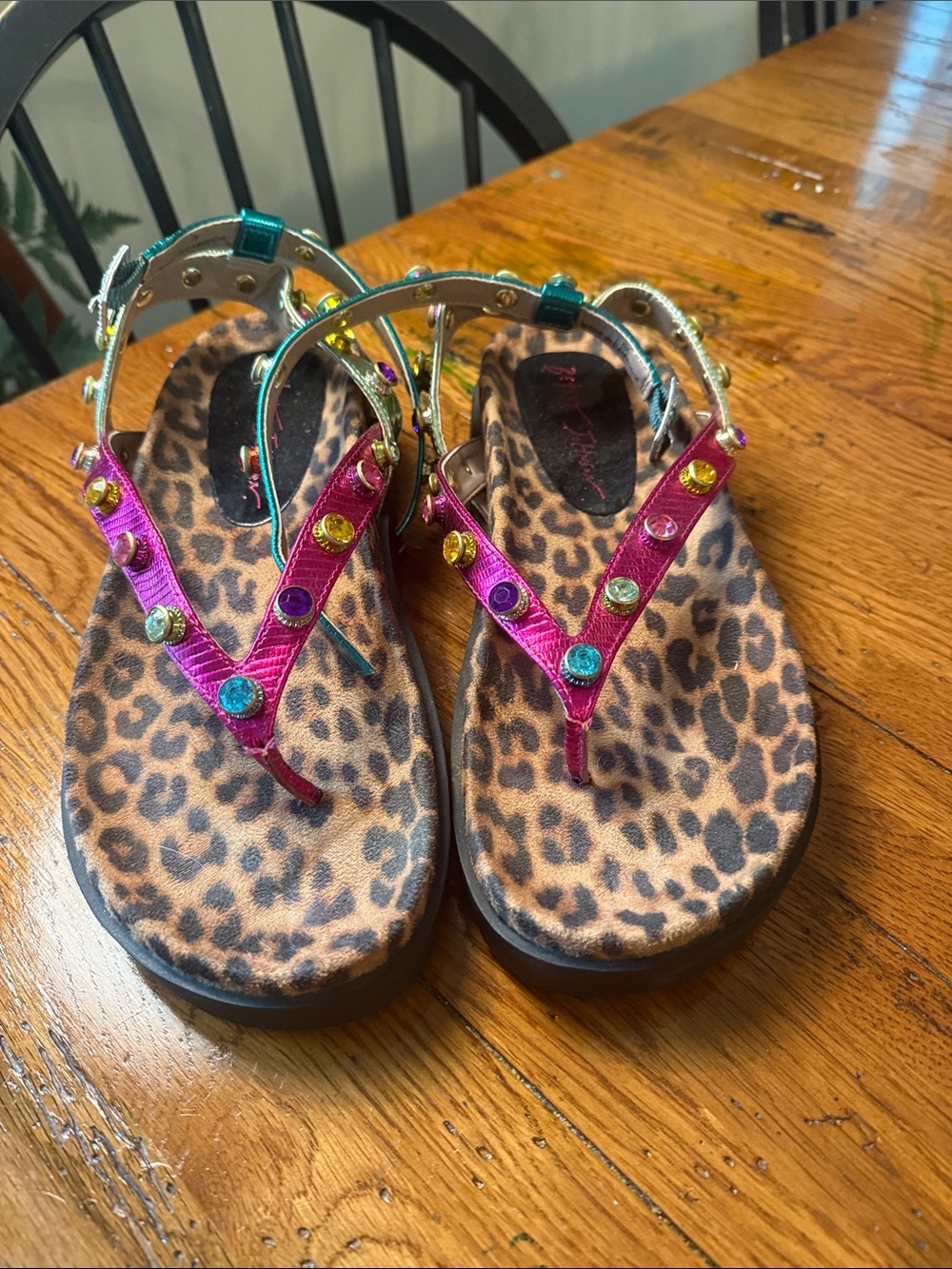 Betsey Johnson Pink Jeweled Leopard Print Sandals